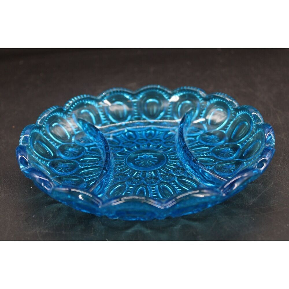 vtg blue moon and stars LE SMITH DIVIDED TID BIT RELISH DISH 8" - Picture 6 of 9